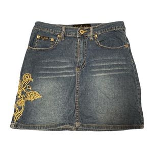 Baby Phat Y2K Denim Gold Embroidered Skirt Juniors Size 5 Small